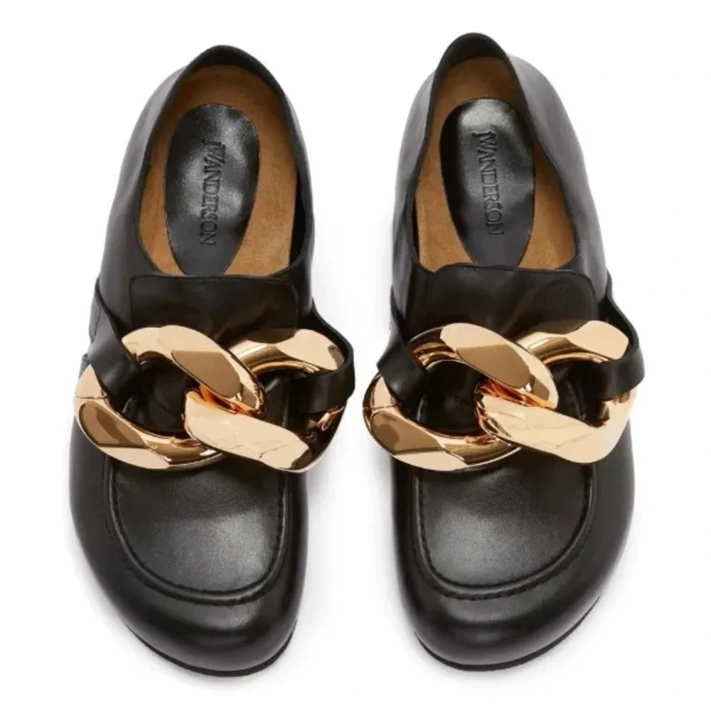 NEW JW Anderson Chain leather loafers Size IT 37 US 7 Back/ Gold - Picture 3 of 13